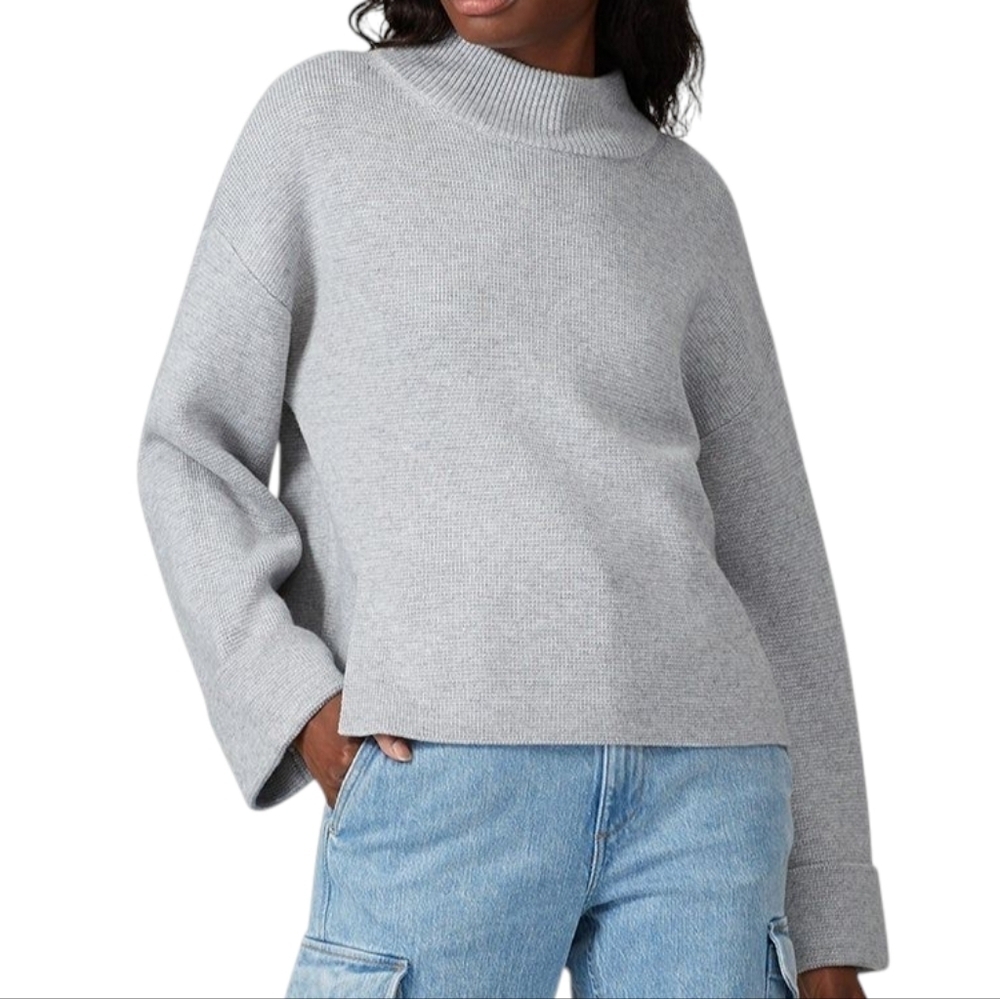 Victor Alfaro Oversized Mock Neck Sweater Women Small Grey Fisherman Preppy